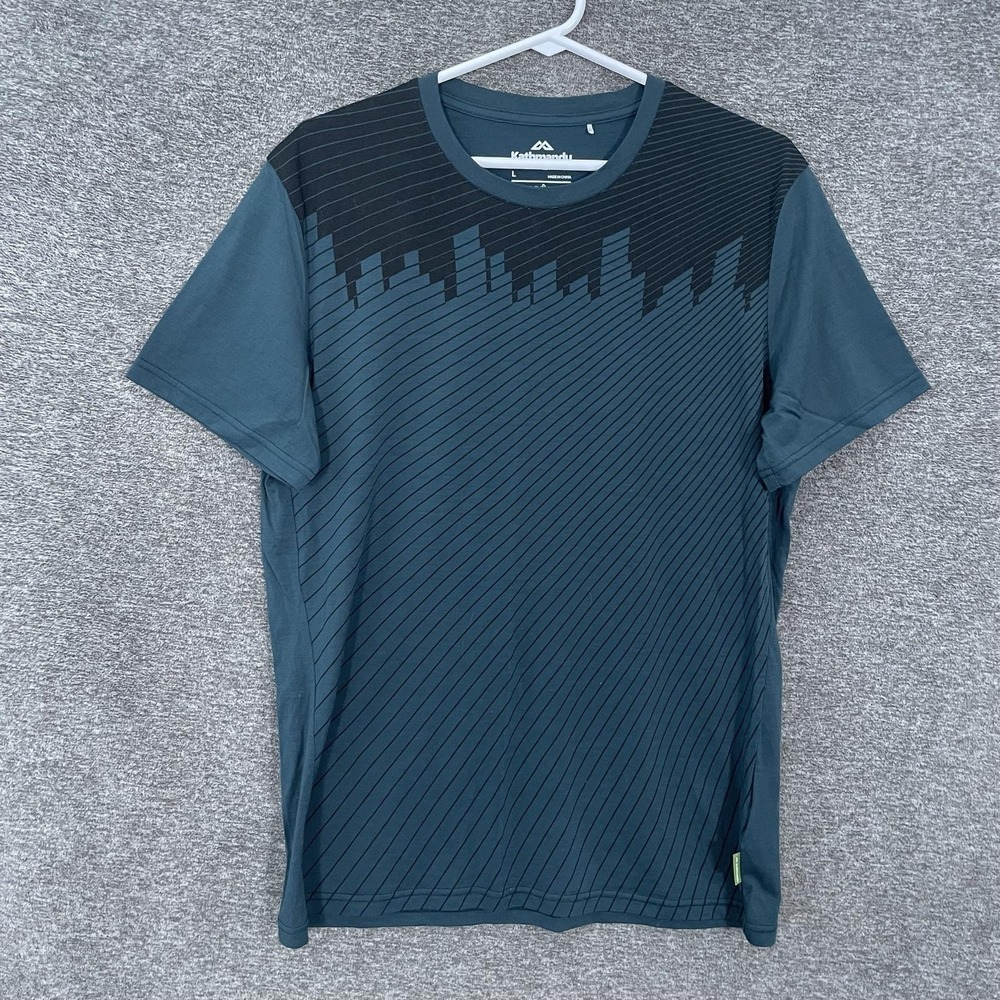 Kathmandu Shirt Mens Large Green Corespun Merino Short Sleeve Tee Stripe Graphic